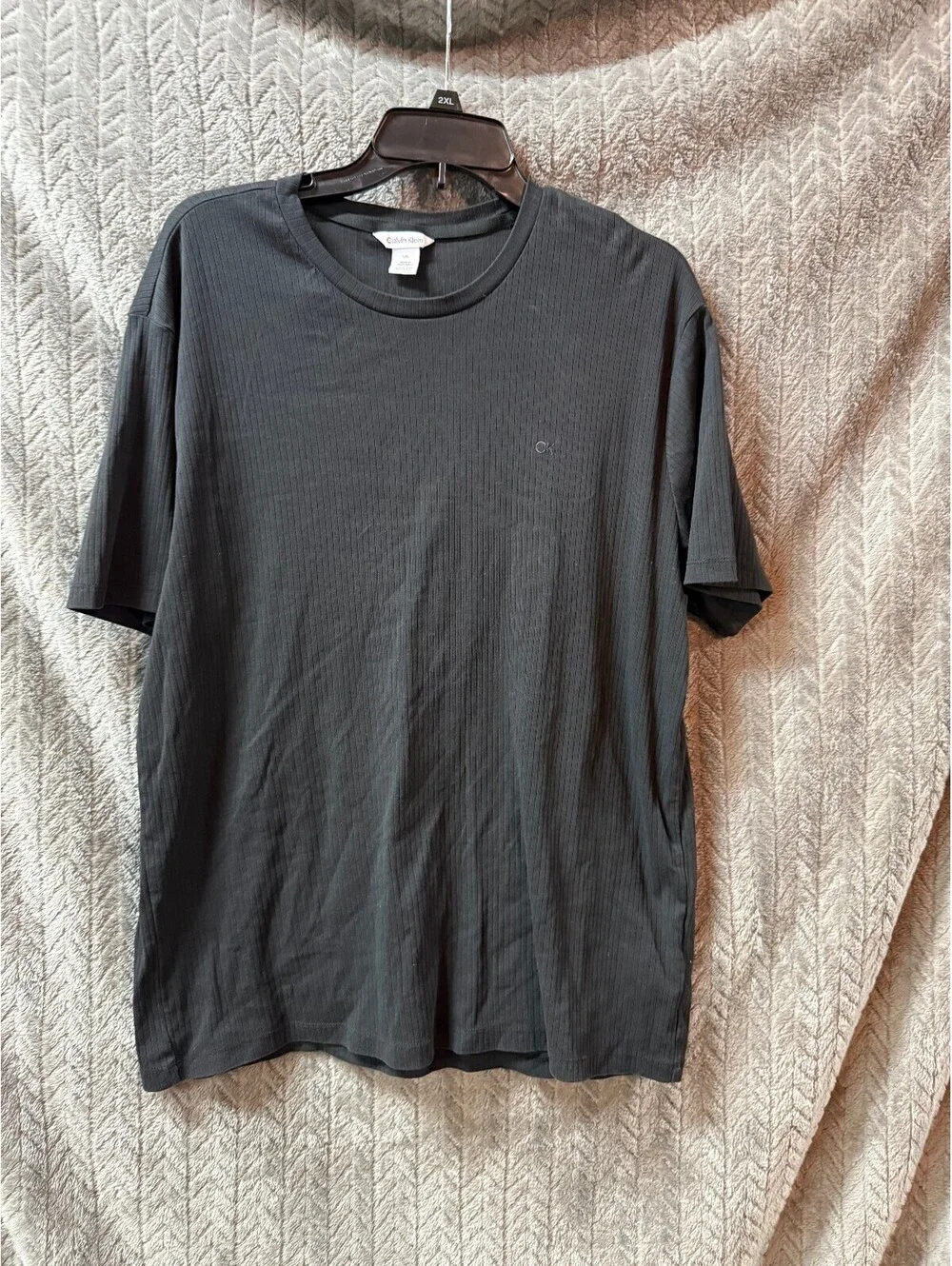 Calvin Klein Men's Black Ribbed Short Sleeve T-Shirt Large